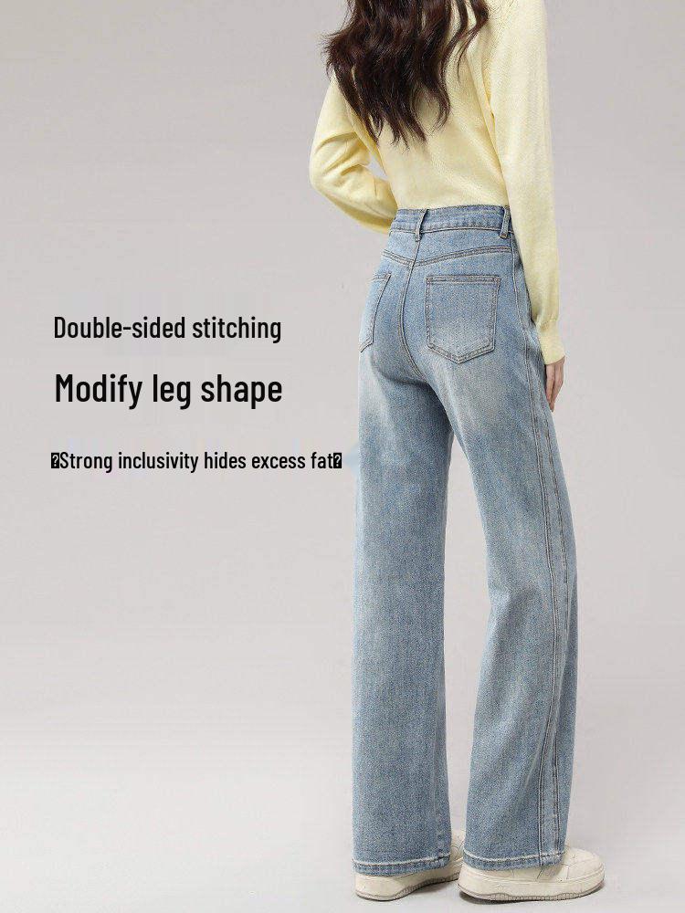 Damen 2026 Slimming High Waist Blue Wide Leg Straight Jeans