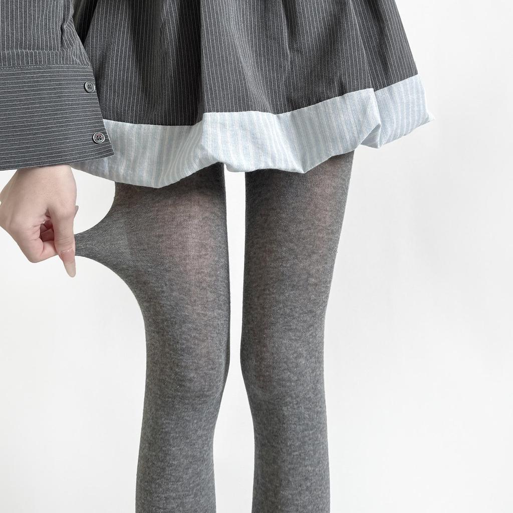 Women's Gray Sheer Thin Leggings - Spring/Summer Solid Color Cotton Knit Tights