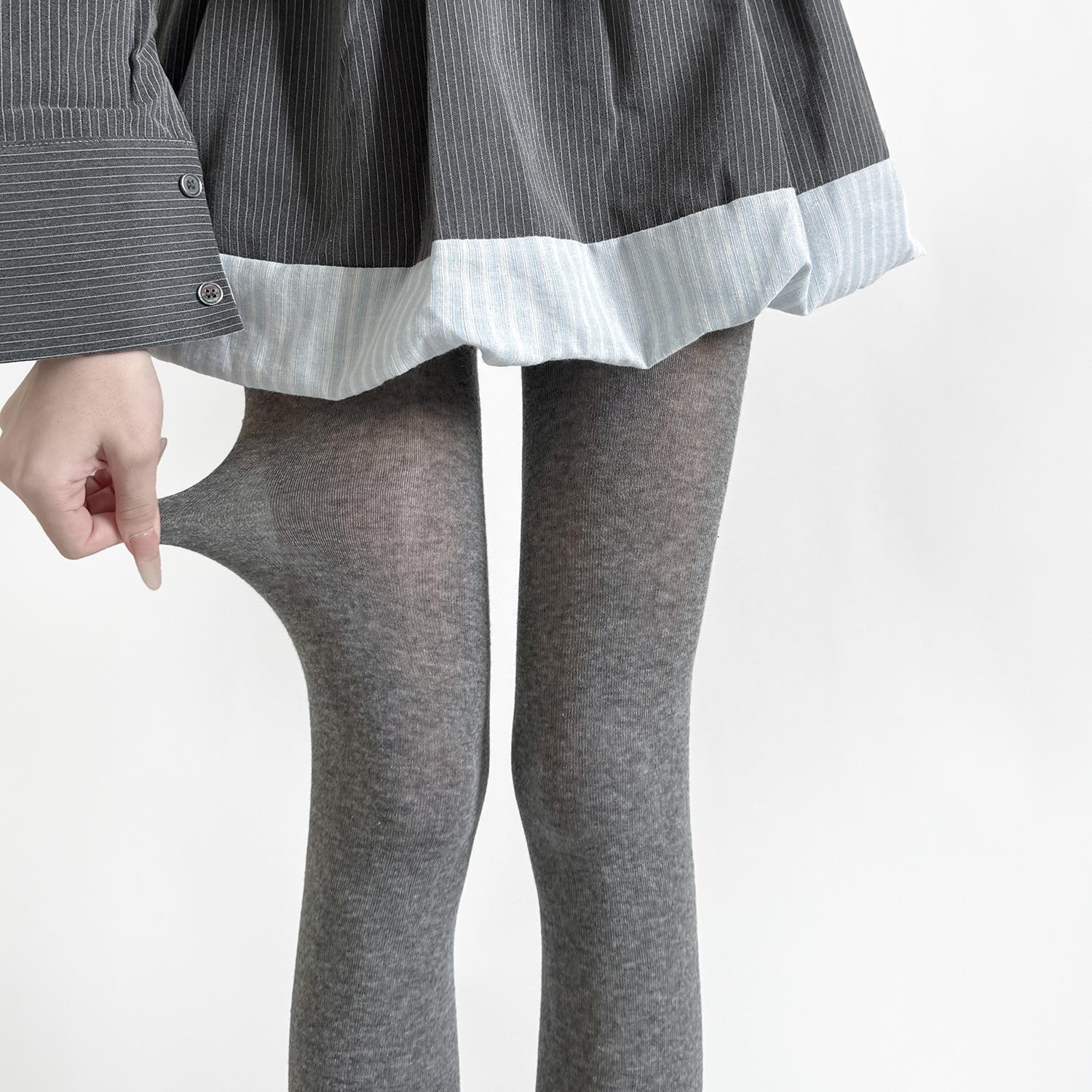 Женские серые прозрачные тонкие леггинсы - Весенне-летние однотонные хлопковые вязаные колготки Pantyhose