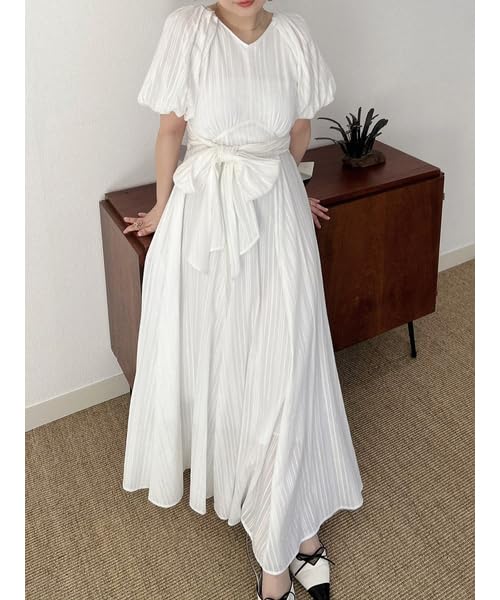 Lily Brown White Volume Sleeve Dress LWFO252073 Women's