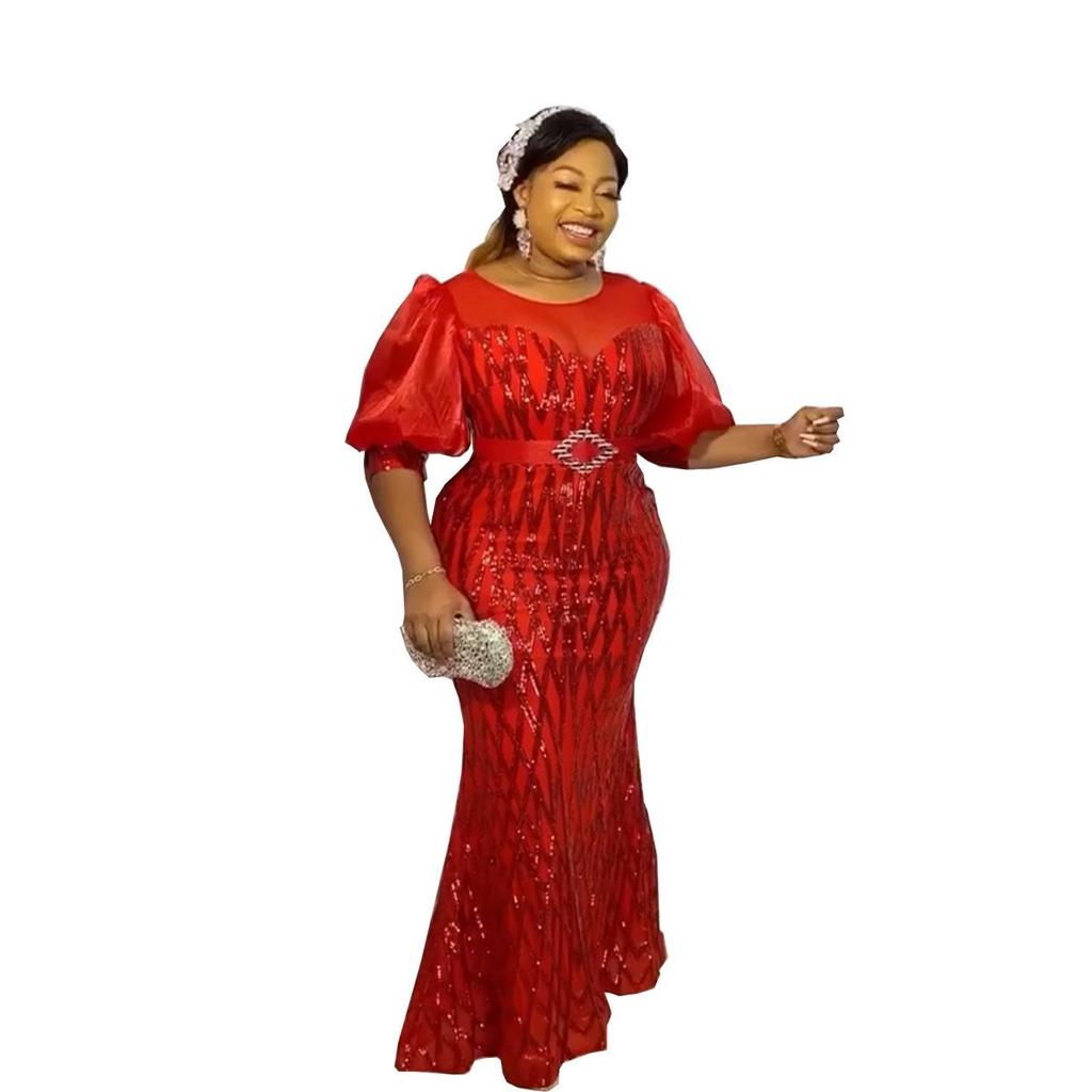 Pailletten-Mesh Schlankmachendes Abendkleid: Europäische & Amerikanische Afrikanische Mode