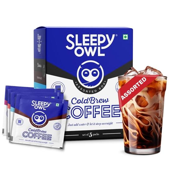 

Sleepy Owl Assorted Cold Brew Coffee Bags | 5 Delicious Flavours - French Vanilla, Dark Roast, Cinnamon, Hazelnut, Original
