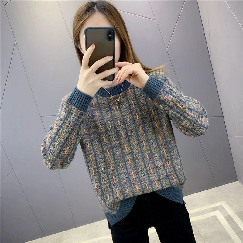 Women's Sweater Round Neck Autumn/Winter Warm Loose Outerwear Short Style Lazy Knitted Bottom Top