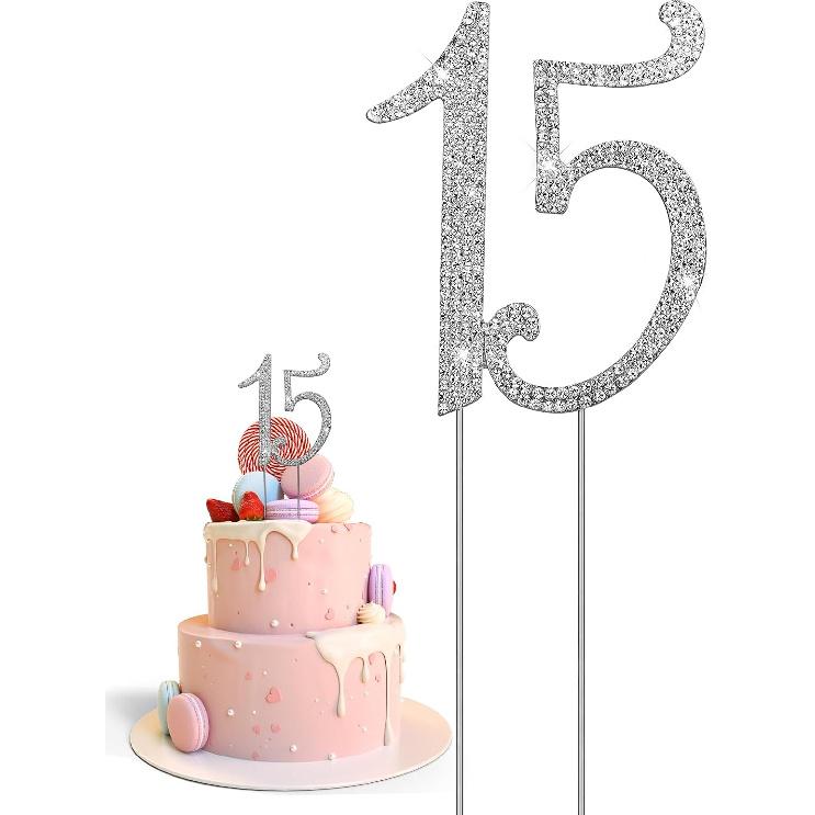 1 PCS Gold 15 Cake Topper Number 15 Cake Decoration Gold Rhinestone Cakes Toppers Decoration Crystal Happy 15th Birthday Cakes Sparkly Bling Alloy