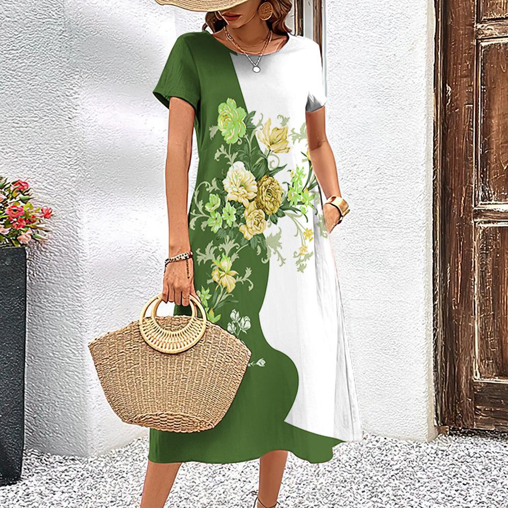 New Patchwork Flower Print Dresses For Women's Summer Elegant Dress Plus Size Midi Female Fashion Oversized Women's Clothing