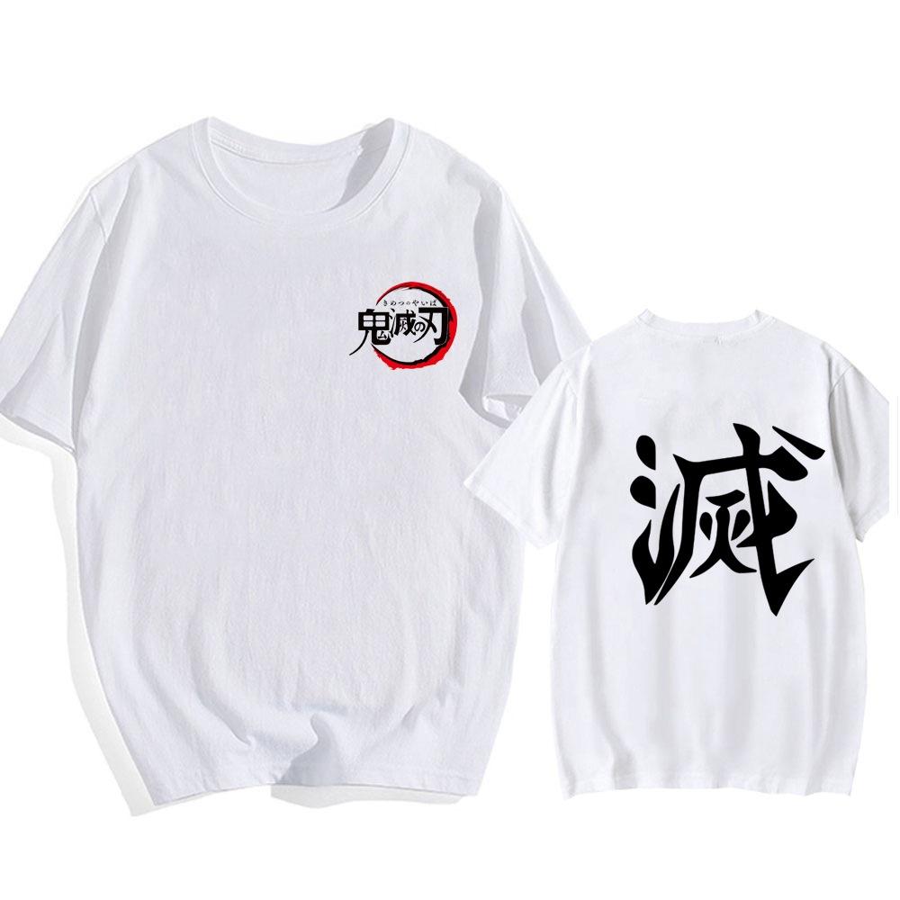 Men's Demon Slayer Kimetsu no Yaiba Anime T-Shirt, Front & Back Japanese Print, Black Cotton Streetwear Shirt for Cosplay