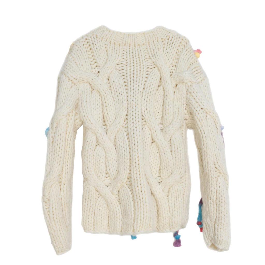 Handmade Retro Cable Knit Floral Cardigan Sweater for Women