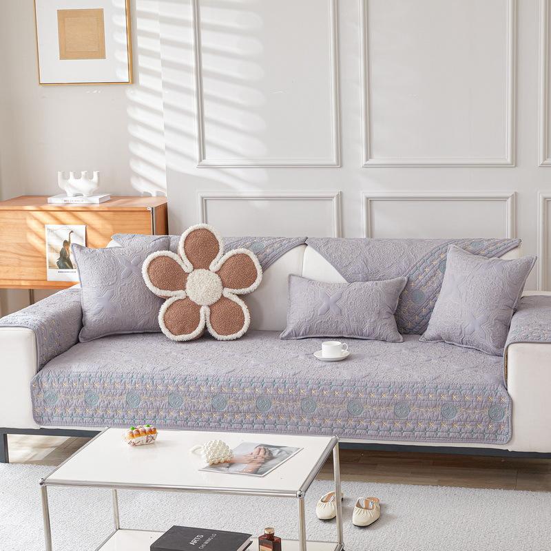 Cotton Sofa Cushion Four Seasons Universal Non-Slip Leather Sofa Cover French Retro Cotton Embroidered Sofa Cover Towel Fabric Craft