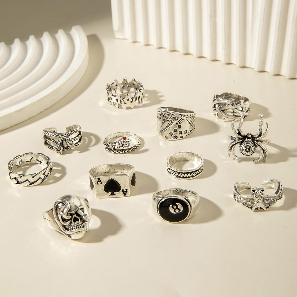 Accessories, dark alloy skull, dripping oil, retro ring, hip-hop exaggerated ring set.