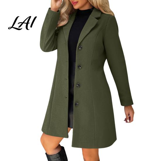 Single Breasted Coats Notch Lapel Collar Long Coat for Women Sleeves Women Casual Blazer Jacket Slim Fit Solid Color Outerwear Fall Winter Jacket