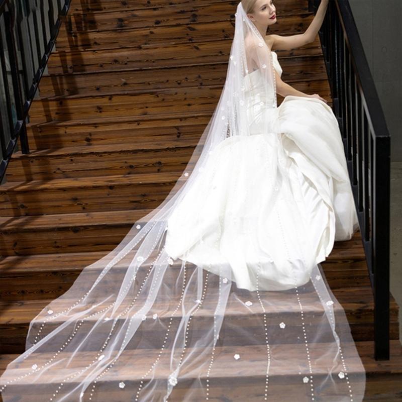 Romance Beaded Bridal Veils Long U Shape Chapel Train Veils For Bride Beach Church Wedding And Special Event Photoshoots