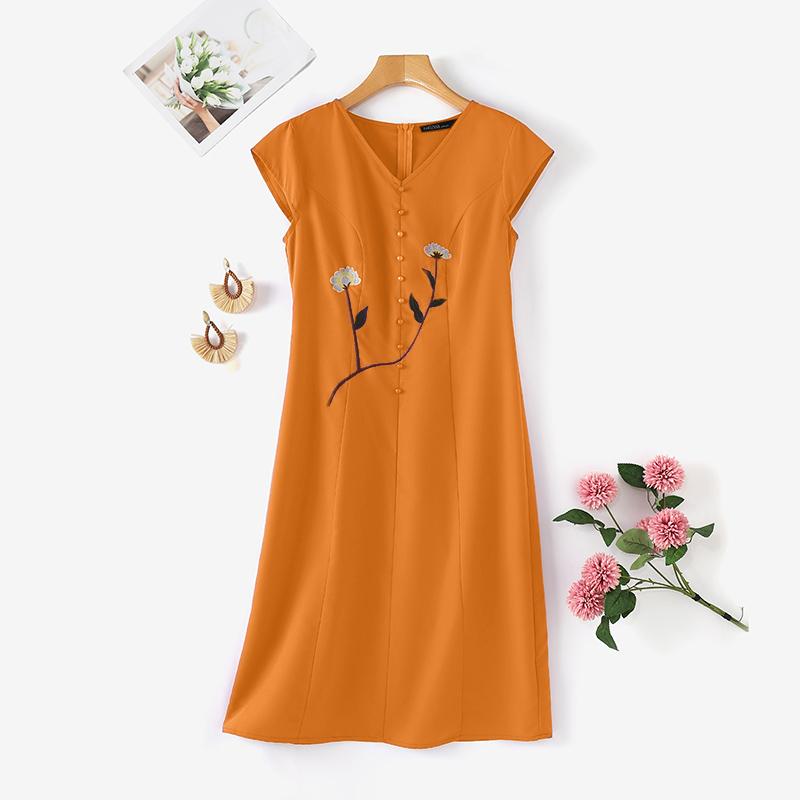 ZANZEA Women V-neck Casual Short Sleeve Floral Embroidery Dress