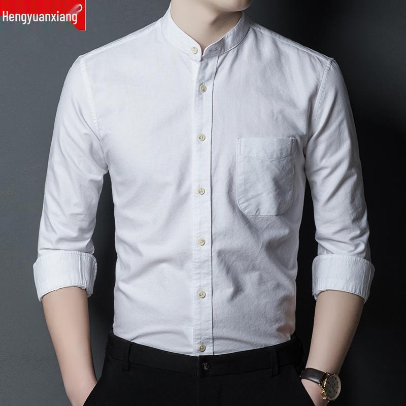 

Мужская повседневная хлопковая рубашка с длинным рукавом и воротником-стойкой Hengyuanxiang Medium белый