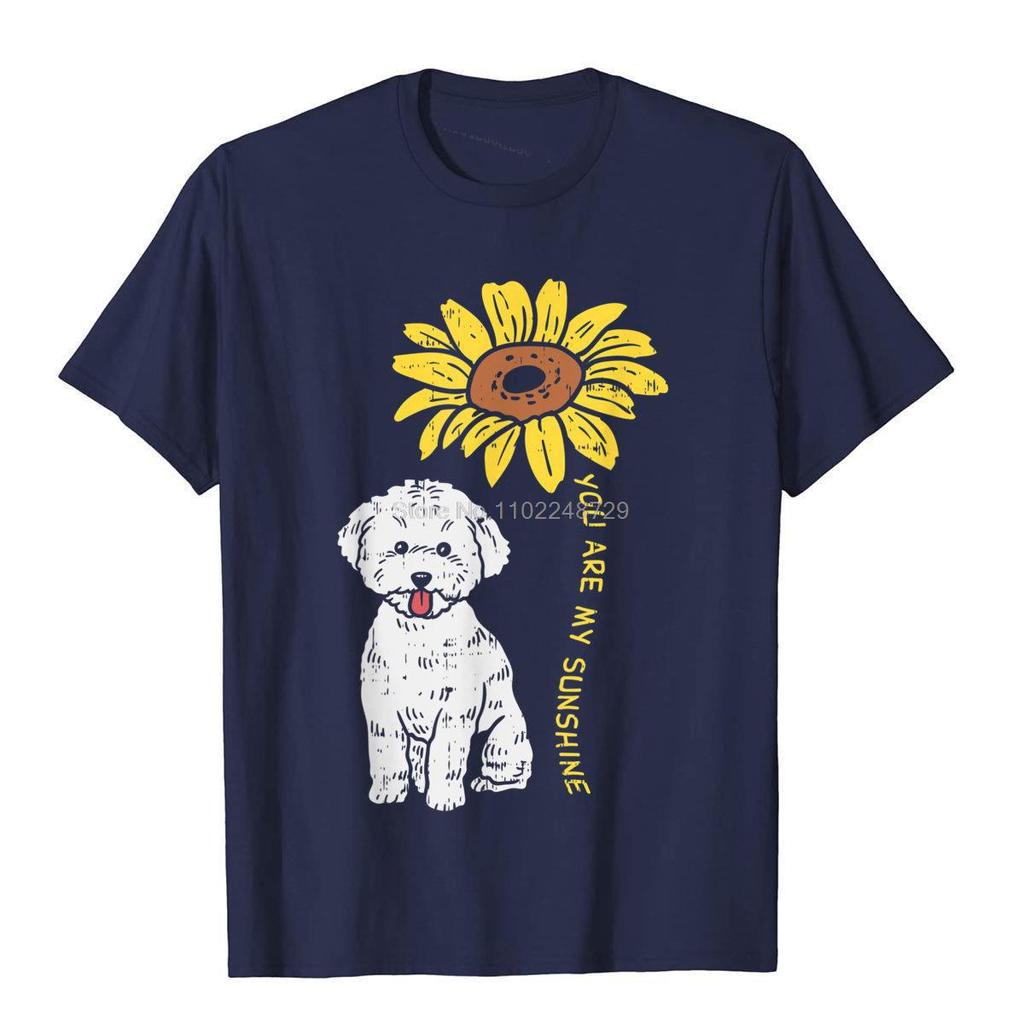 You Are My Sunshine Bichon Frise Sunflower Dog Lover Gift TShirt Men Top TShirt Cool Cotton Tees Streetwear Oversize