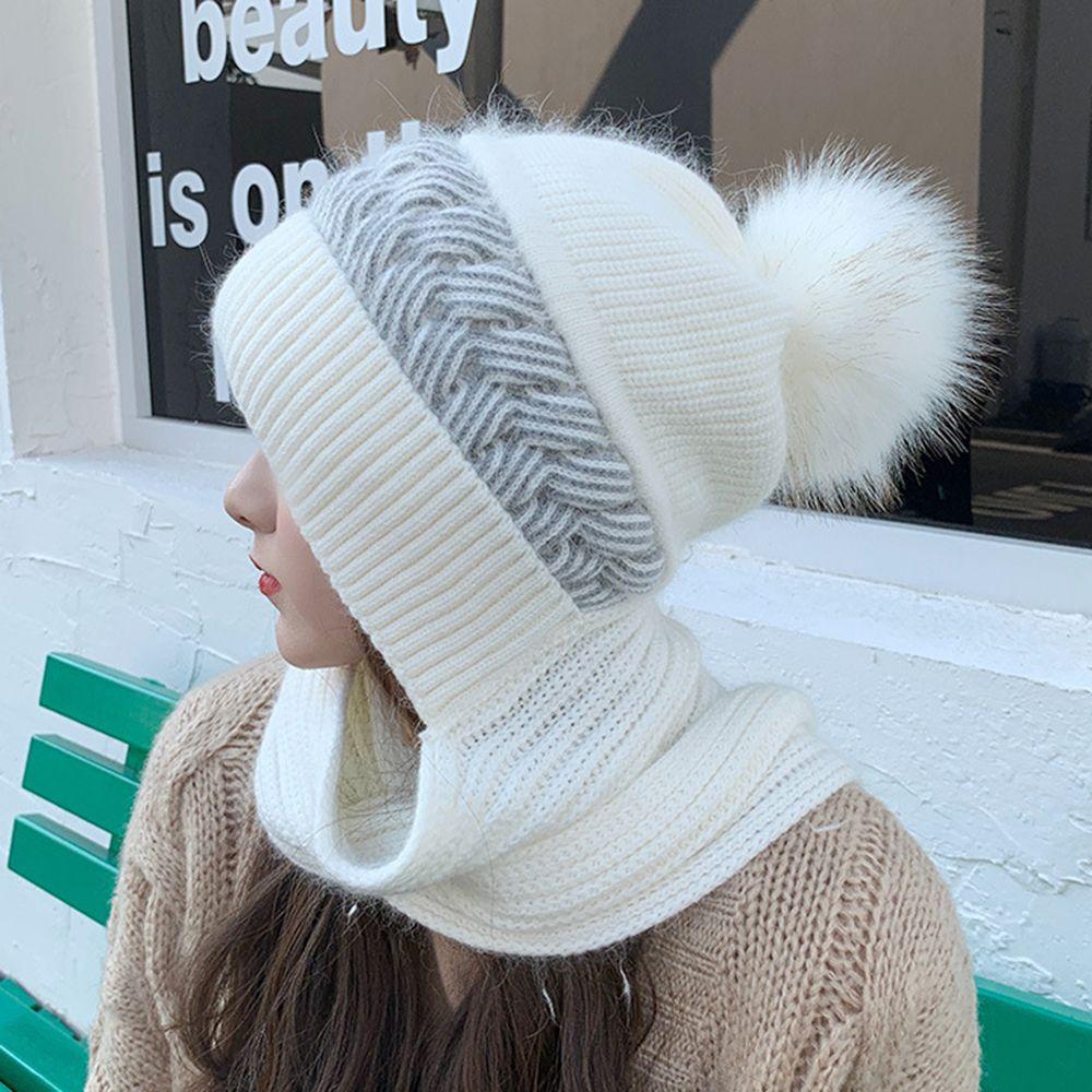 Windproof Women's Warm Knitted Wool Hat Autumn and Winter Scarf Hats Cap Winter Hat