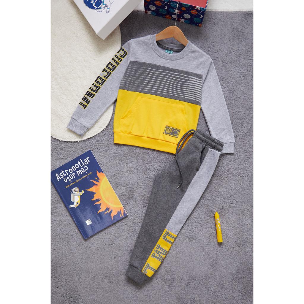 Jungen-Trainingsanzug mit Textdruck, Kängurutasche, Orange, Team 14987-1