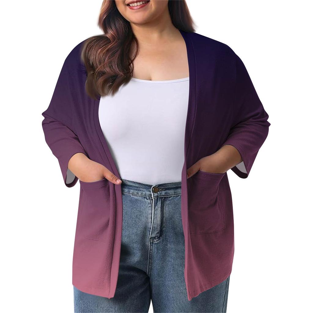 Women's Fall And Winter Fashion Casual Soild 3/4 Sleeve Mid-Length Cardigan Jacket