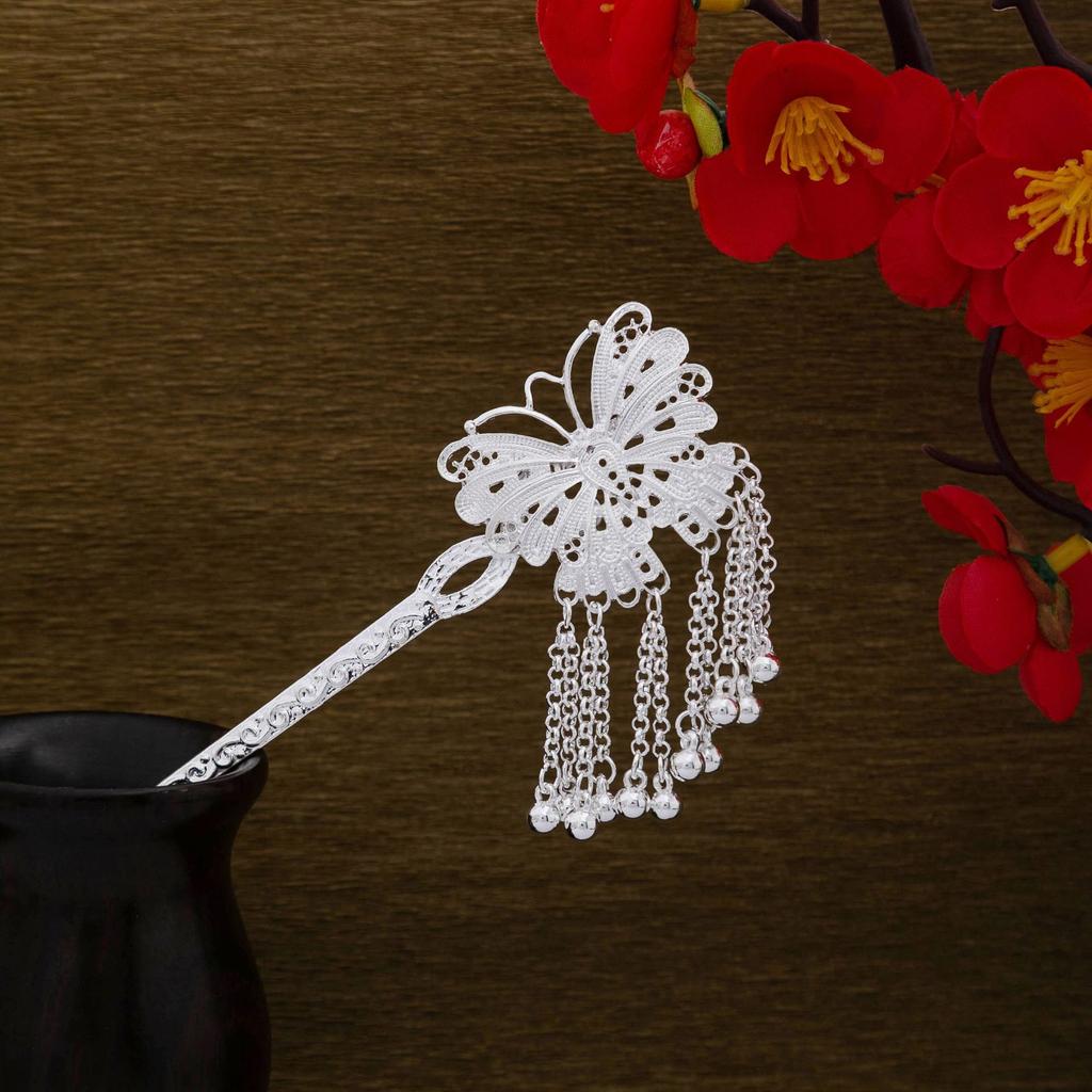 Ethnischer Stil Imitation Miao Silber Bunt Tropföl Pfau Haarnadel Retro Touristenattraktionen Schmetterling Blumen Stufen-Schüttler Haarnadel Damen