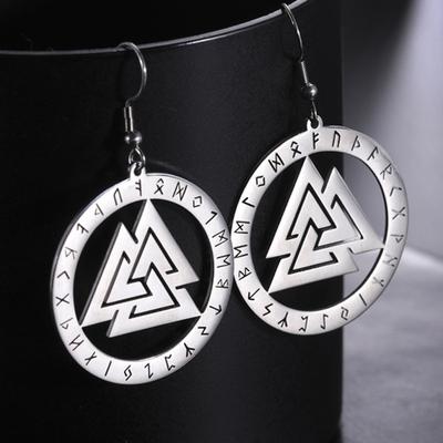 Dawapara Nordic Valknut Earrings Odin Symbol Runes Circle Pendant Stainless Steel Jewelry New Year Gift