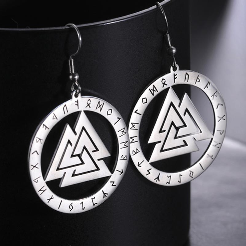 Dawapara Nordic Valknut Earrings Odin Symbol Runes Circle Pendant Stainless Steel Jewelry New Year Gift