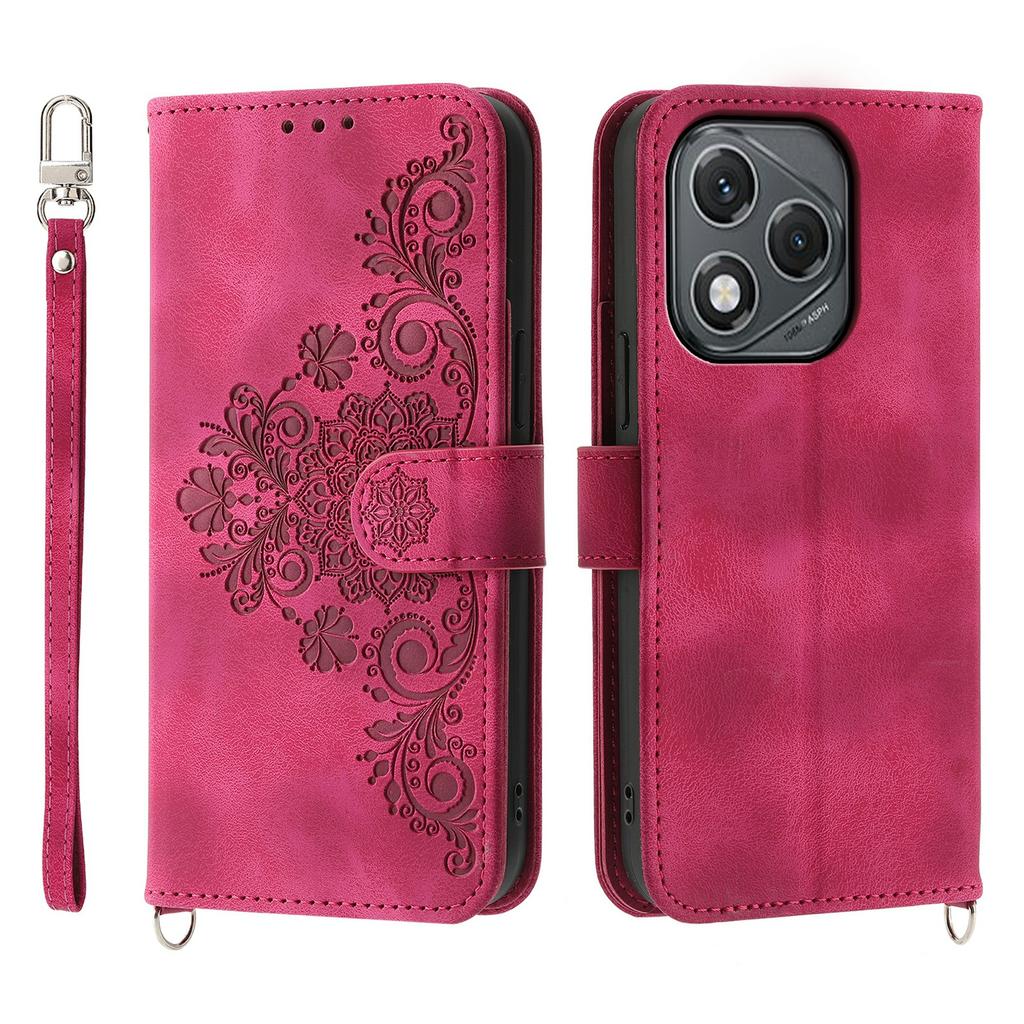 For Honor 400 Lite 5G Case Flower Pattern PU Leather Wallet Phone Cover with Strap