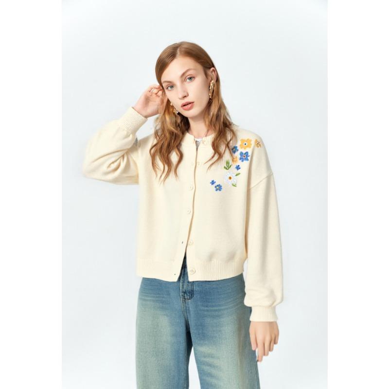 

Spring and Autumn New Gentle Wind Single-breasted Heavy Industry Flower Embroidery Knitted Cardigan Casual Versatile Sweater Women