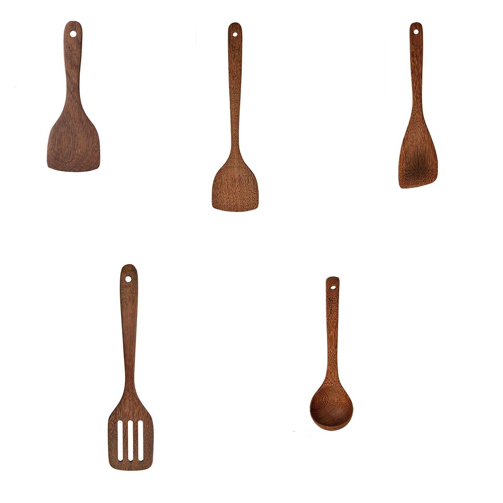 Wooden Kitchenware, Spatula, Soup Spoon, Five Piece Set One Size