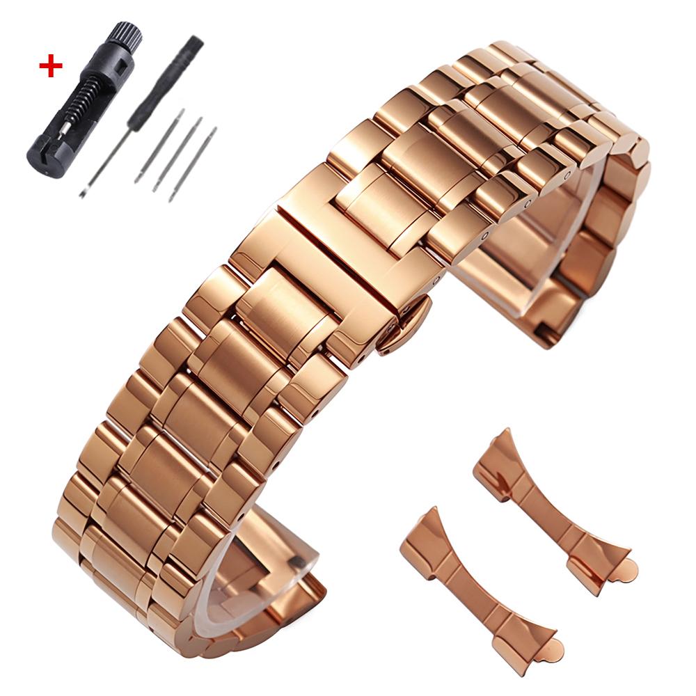 Correa de Reloj Curva de Acero Inoxidable Sólido para Tissot Hebilla Mariposa Pulsera 12 14 16 18 19 20 21 22 24mm Correas Universales