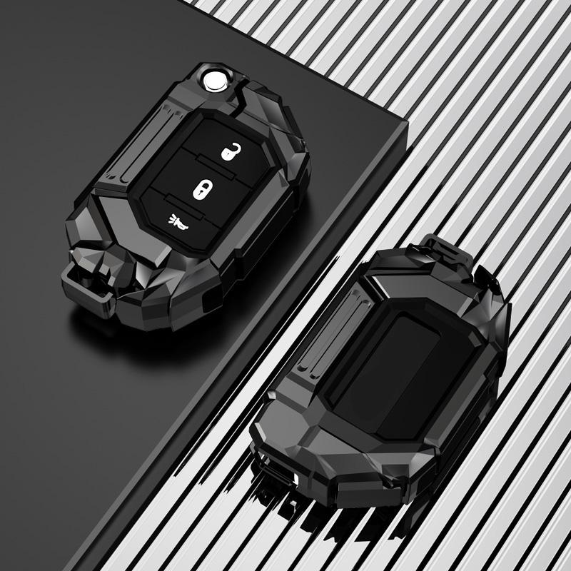 2 3 4 Buttons Metal Car Key Case Protect Skin Cover Rubber Bag Holder for Jeep Wrangler JL JLU 2018 2019 Keychain Accessories