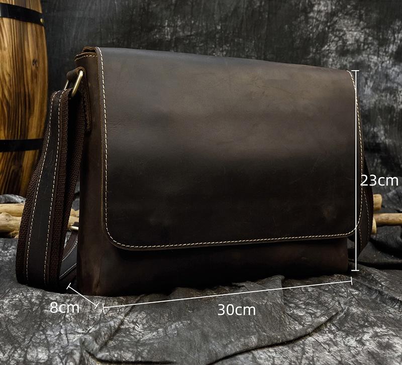 Men's Genuine Leather Shoulder Bag Crazy Horse Leather Crossbody Bag High Quality School bags Leather Messenger Bag for men male