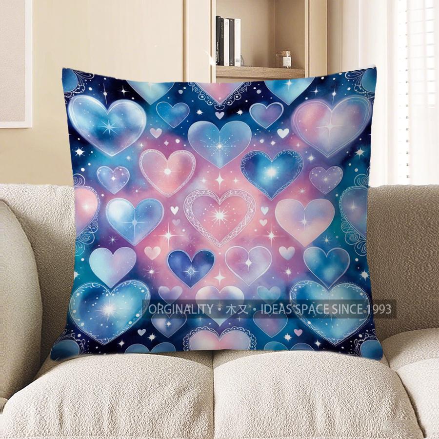 2D Colorful Heart And Star Pattern Throw Pillow Pattern Cushion Cover Suitable For Sofa Bedroom Car Pillow Cover