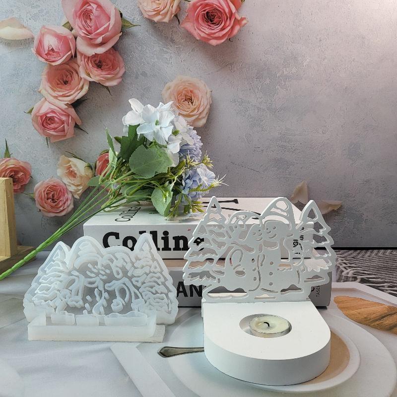 זוג תבניות סיליקון קישוט איש שלג לחג המולד עשה זאת בעצמך מחזיק נרות עץ חג המולד תבנית גבס שרף כלי יצירה לקישוט הבית