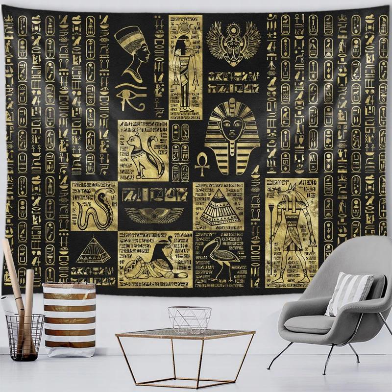 Ancient Egyptian Vintage Symbol Wall Tapestry Home Decor Bedroom Background Hanging Cloth for Live Streaming 100X70CM