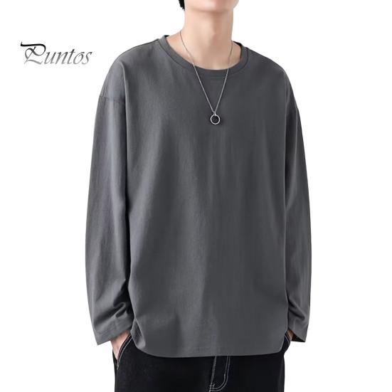 

Мужская футболка с круглым вырезом и длинным рукавом, однотонный пуловер, свободный крой, мягкая дышащая футболка для дома, спортзала, уличной одежды M