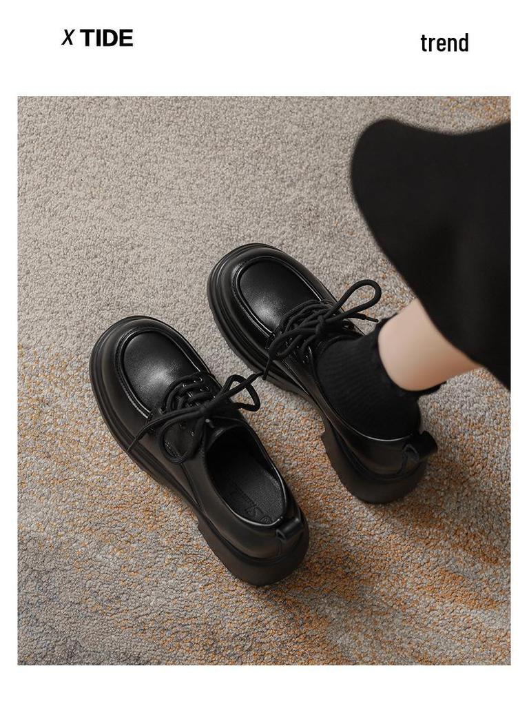 Women's Platform Lace-Up Loafers - Spring 2024, Hidden Heel 8.5CM, Chunky and Thick Sole.