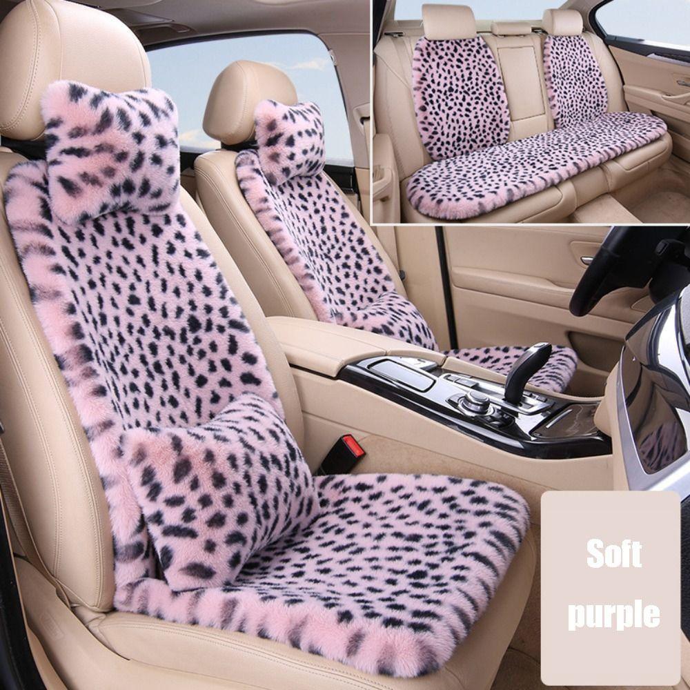 Rabbit Fur Rabbit Fur Car Pad Non-slip Plush Seat Cushion Leopard Print Seat Cover Cushion Front