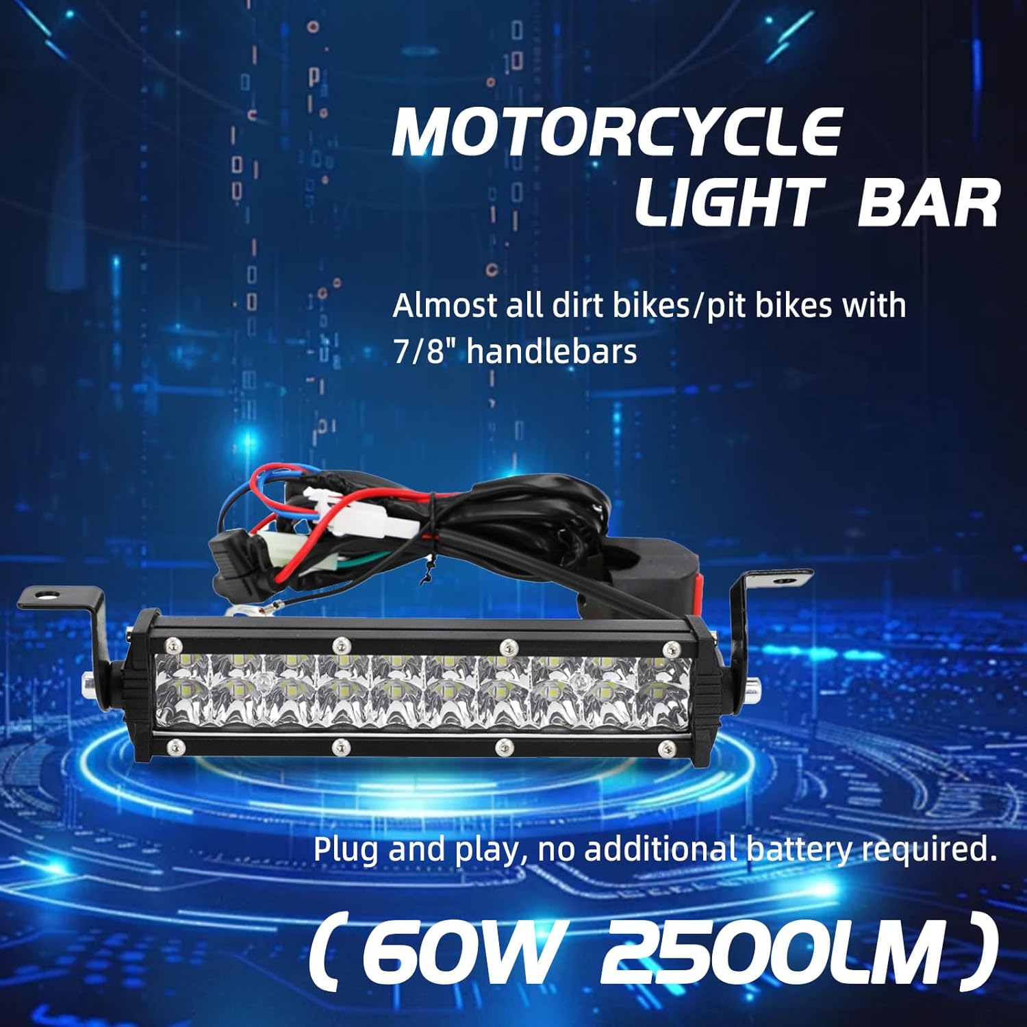 

Motorcycle LED Light Bar Plug-Play 60W 4200Lm Driving Light Kit 7/8 Handlebar Universal for CRF XR RM KX KLX TTR PW SSR Apollo TAO TAO SDG Dirt Pit