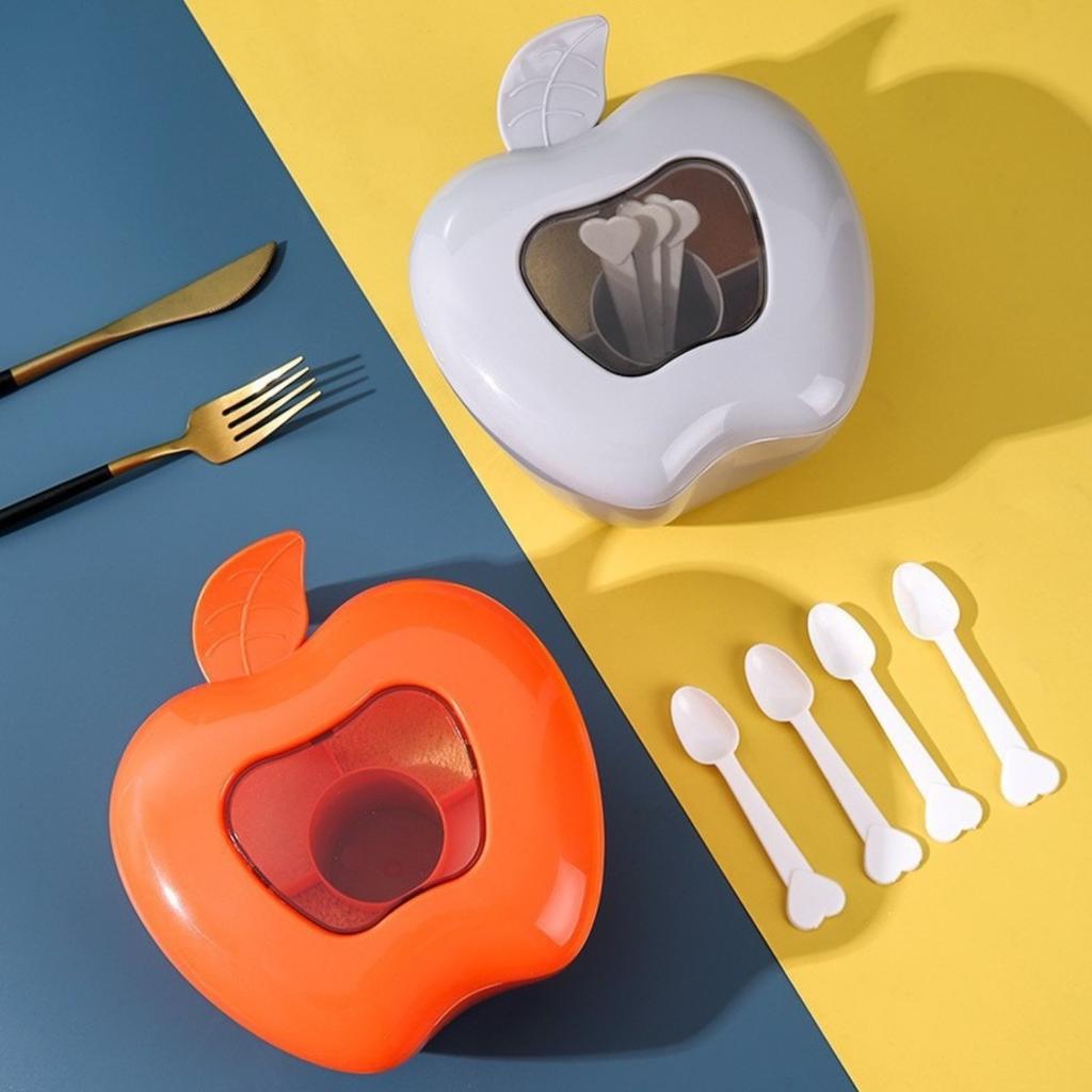 Creative Apple Shaped Multi Grid Design Seasoning Box Comes With 4 Spoons Perfect For Salt Sugar And Various Seasoning