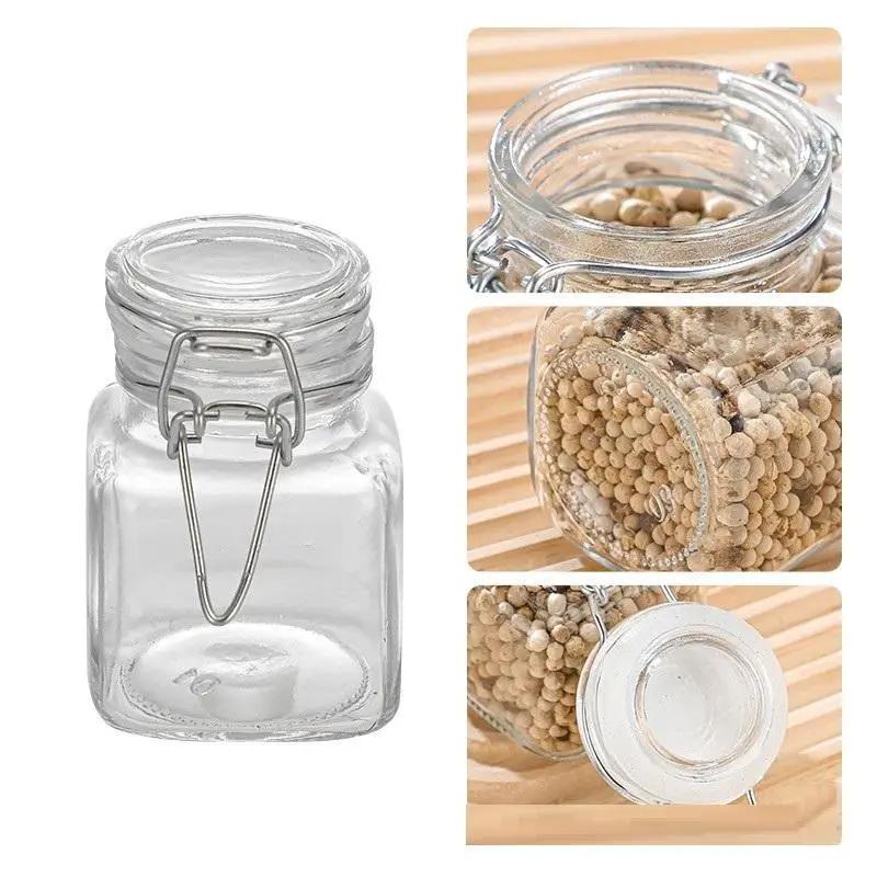Küche Transparente Glasflasche Versiegelte Aufbewahrungsflasche 50/100ml Große Öffnung Gurken Obst Marmelade Behälter für Haushalt Lebensmittelkonservierung