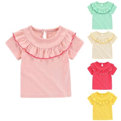 Sommer Kinder Rüschen T-Shirt Rundhals Lässiges Oberteil für Mädchen