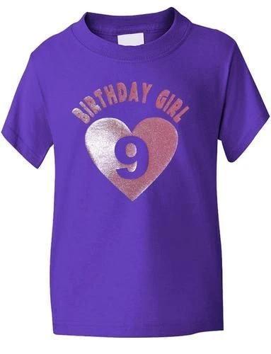 

Birthday Girl Age 9 Nine Girls Kids T-Shirt In Glitter Birthday Gift Age 1-13 S