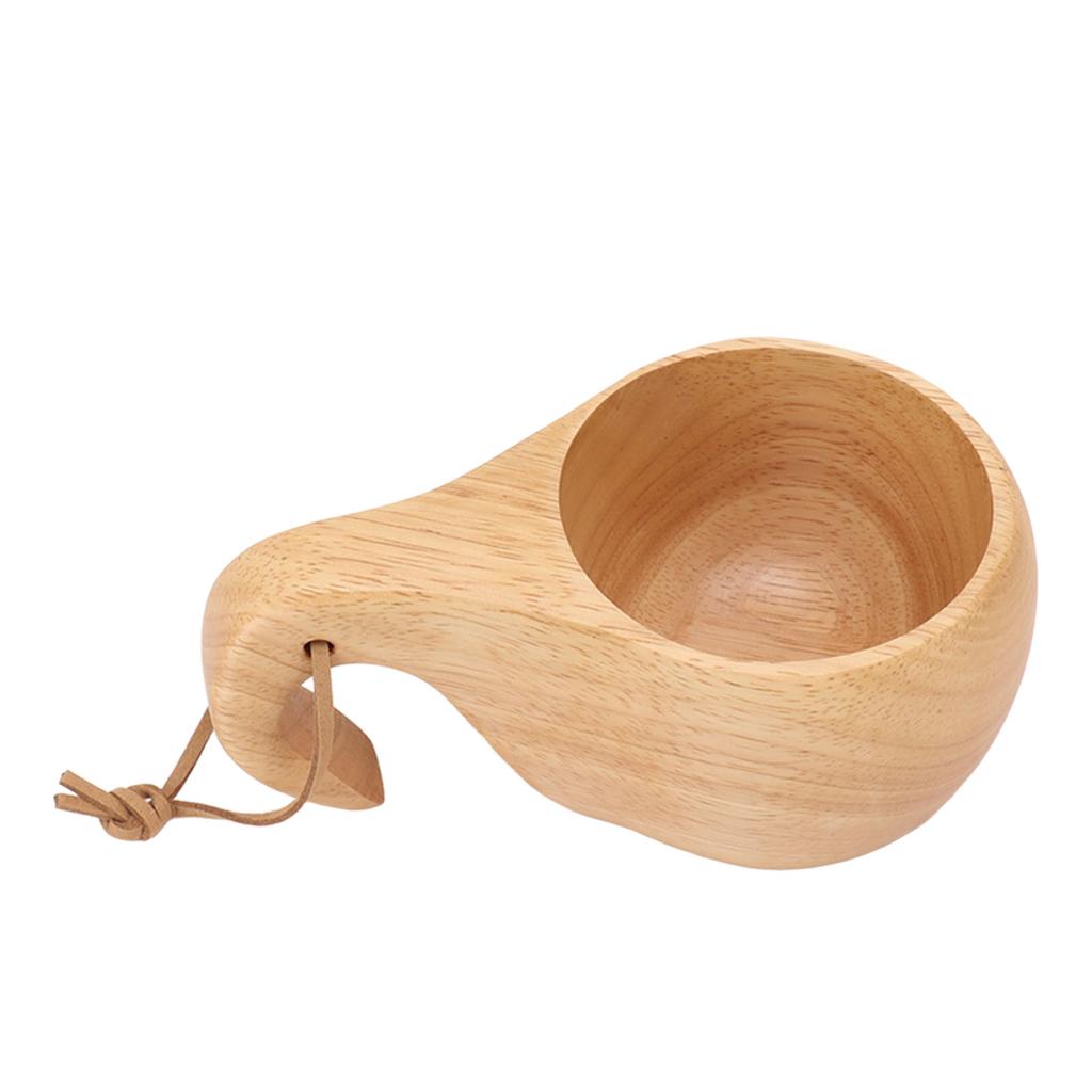Wooden Camping Cup Nordic Style Hand Polished Portable Wooden Drinking Cup with Handle for Coffee Tea Milk