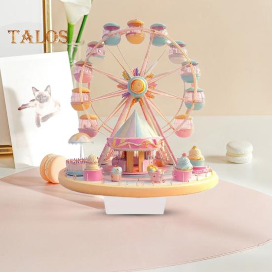 Dessert Ferris Wheel Ornament 2D Flat Acrylic Decoration with Base Non-3D Desktop Ferris Wheel Ornament for Desk Bookshelf Bedside Table