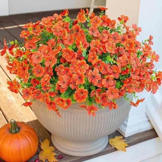 12 Bundles Artificial Flowers for Outdoors Multicolor Morning Glory with Eucalyptus UV Resistant Faux Silk Flower for Spring Summer Home Planter