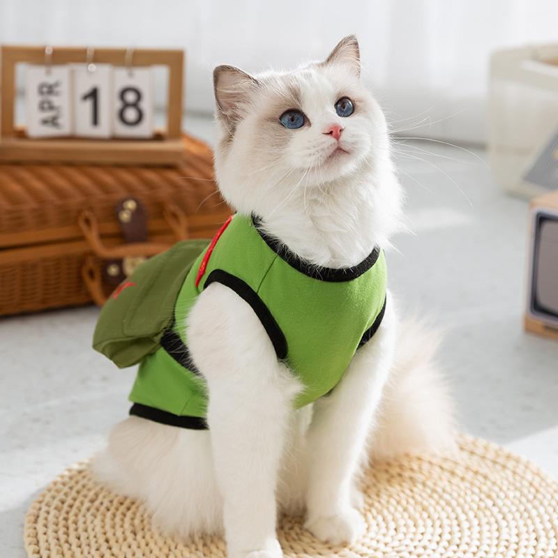Internet Celebrity Pet Retro Student Satchel Vest Spring and Summer Thin Cat Breathable Muppet Silver Gradient Kitten Clothes