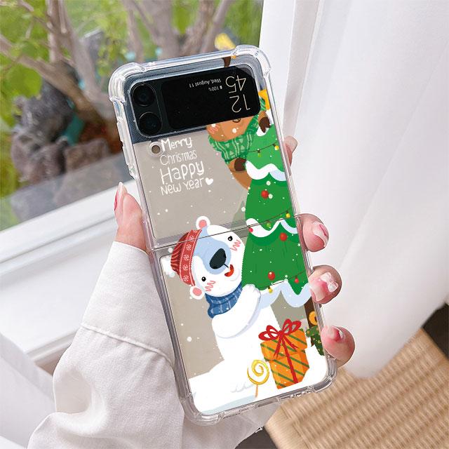 

Роскошный чехол для Samsung Galaxy Z Flip 3 4 5G Funda Z Flip3, прозрачный ПК, жесткий противоударный чехол для телефона, снеговик, Рождество Samsung Z Flip 3 5G
