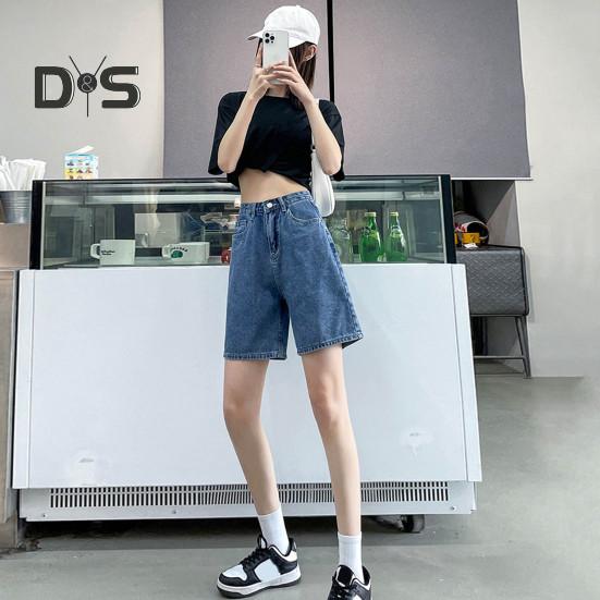 Damskie jeansy do kolan, proste, z wysokim stanem, zapinane na suwak, kieszenie retro, jednolity kolor, luźne, damskie szorty jeansowe, swobodne krótkie spodnie