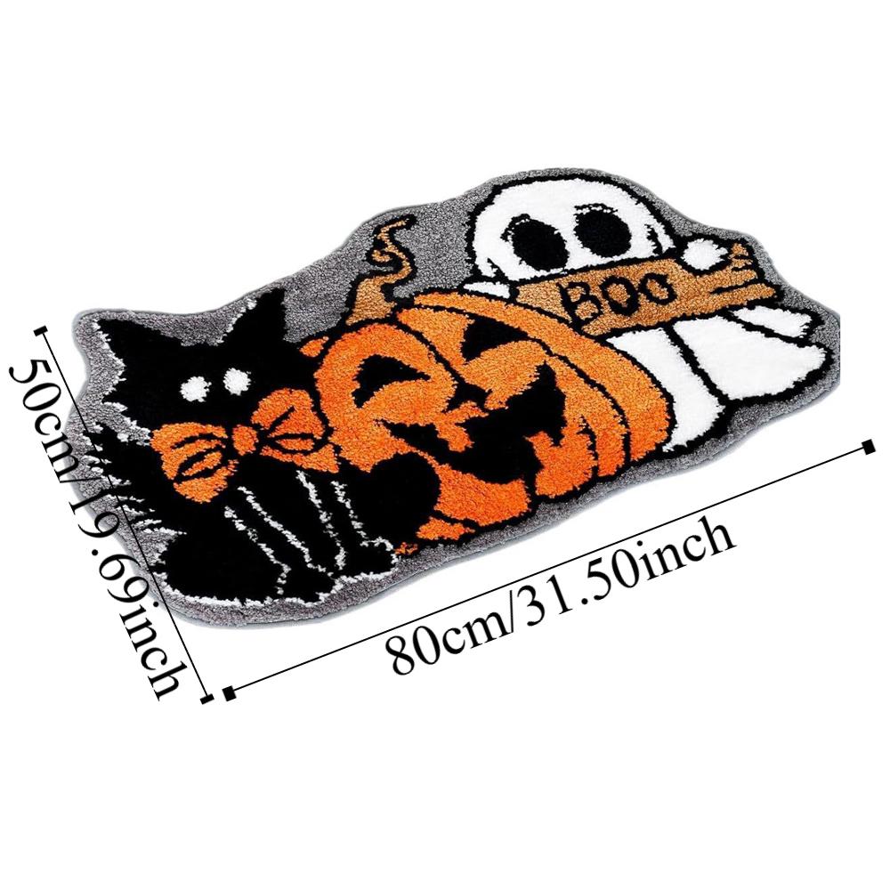 Imitation Cashmere Halloween Door Mat Microfiber Skull Decoration Entrance Door Mat Anti-slip Cartoon Bedside Floor Mat Bedside