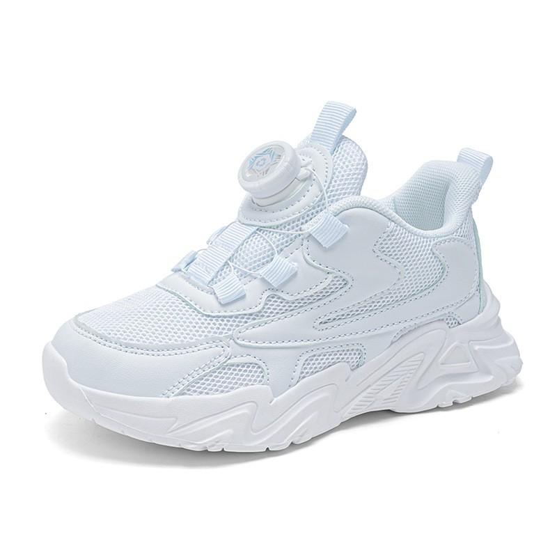 Kids Breathable Mesh Sneakers With Rotating Buckle Lightweight Anti-Slip School Shoes Boys Girls