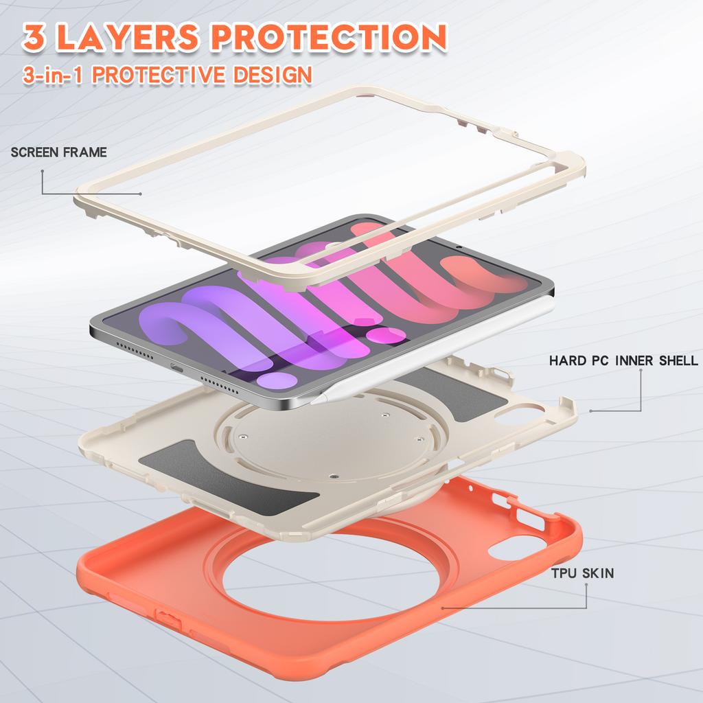 Hybrid Case for IPad Mini 7 A17 Pro 2024 Mini 7 2021 8.3 Inch Model A2993 A2995 A2996 A2567 A2568 A2569 360 Rotating Stand Cover
